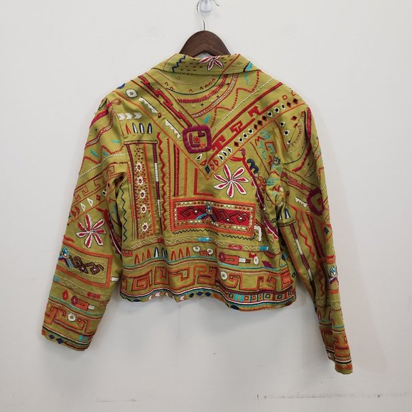 Chicos Womens Colorful Bohemian Embroidery Studded Blazer Jacket Size M Metallic - Picture 2 of 7
